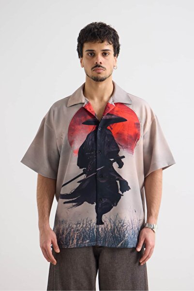 hitup Samurai Legion Baskılı Oversize Kısa Kollu Premium Gömlek