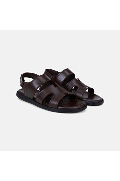 Desa Ανδρικά δερμάτινα σανδάλια με Velcro σε καφέ χρώμα