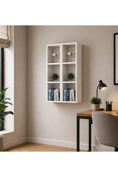 Dekormer Design Kitaplık Çalışma Odası Ofis Duvar Rafı 2 Li Mobilya Takım