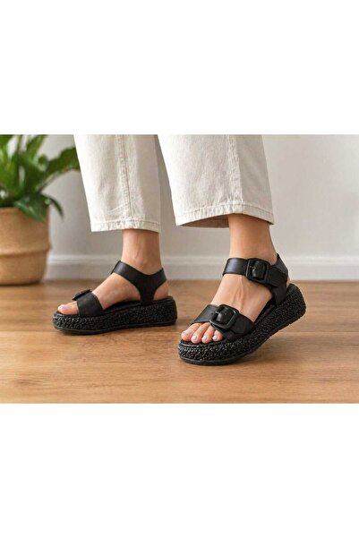 MARCO ROCCO Genuine Leather Straw Platform Sole Women's Sandals