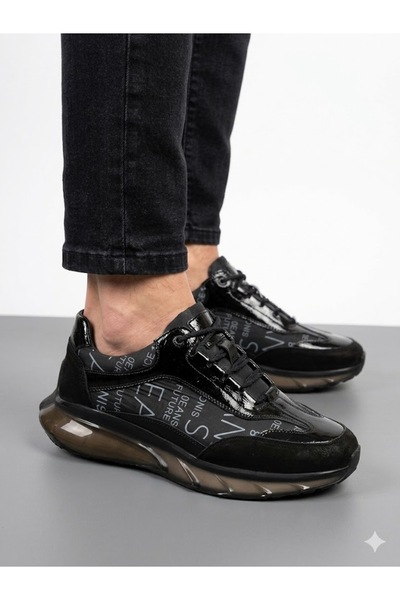 Voyager Erkek Siyah Hakiki Deri Ortopedik Balon Taban Günlük Sneaker Ayakkabı