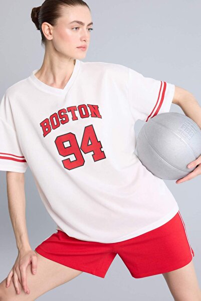 DeFacto Υπερμεγέθη μπλουζάκι από τούλι με κοντά μανίκια H8548AX26SM