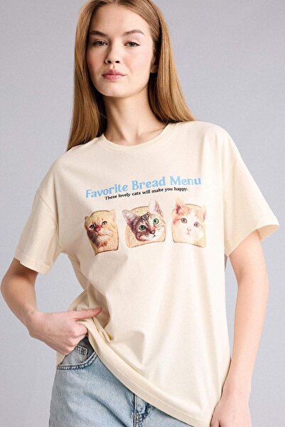 DeFacto Υπερμεγέθη μπλουζάκι με στάμπα και κοντό μανίκι H6965AX26SM