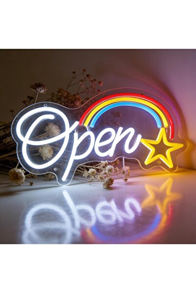 Slasa Open Neon Sign 18x40 cm Multicolor LED Vertical Display 6mm Acrylic Base