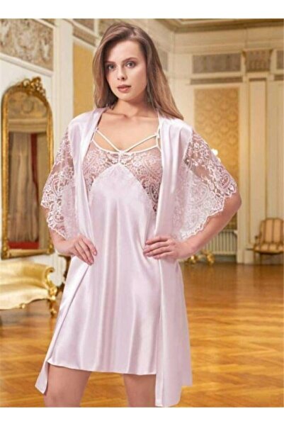 Nurteks Women's Powder Satin Lace Nightgown Dressing Gown Set