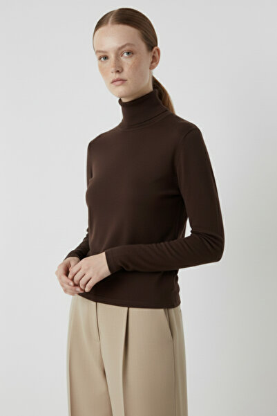 Triko Mısırlı Brown Turtleneck Women's Sweater