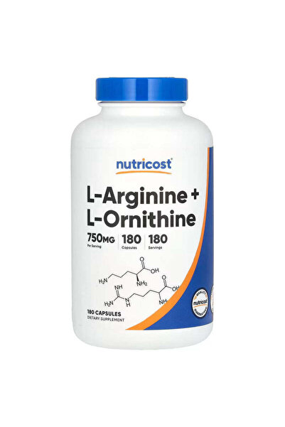 Nutricost L-Arginine + L-Ornithine Nitric Oxide 750 mg 180 Capsules