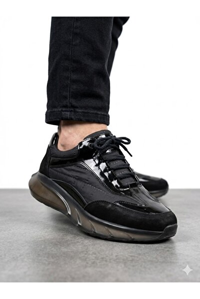 Voyager Men's Black Genuine Leather Orthopedic Balloon Sole Casual Sneaker Shoes
