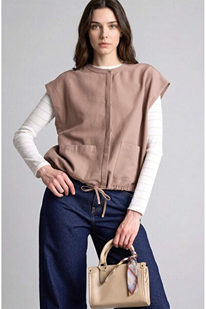 DeFacto Γιλέκο από λινό με κανονική εφαρμογή και λαιμόκοψη ποδηλάτου H3679AX26SM