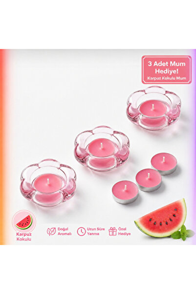 IKEA Tealight 3 cm Pembe Mumluk 3 Adet Karpuzlu Mum Hediye