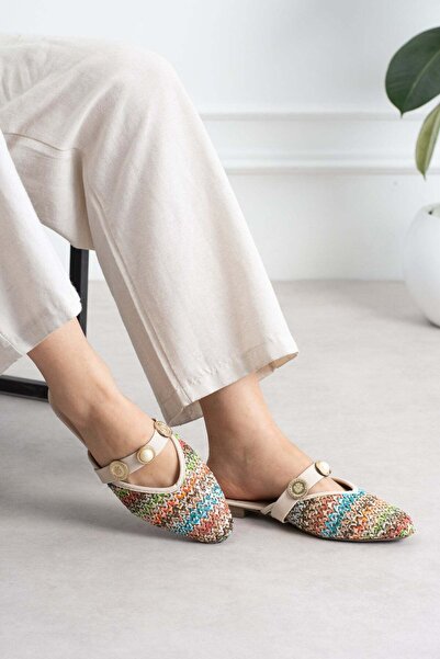 ShoeTek Γυναικείες παντόφλες Solva με λουράκι μπροστά, με πέρλες, ψάθινες, πο...