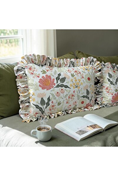 MundoLindo Κάλυμμα μαξιλαριού με βολάν με λουλουδάτο σχέδιο 2 τεμαχίων 50 x 7...