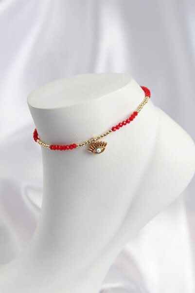 naque Red Color Beaded Anklet with Evil Eye Figure - Tj-Hh1680