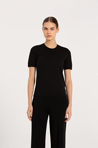 Triko Mısırlı Black Short Sleeve Knitwear Women's T-Shirt