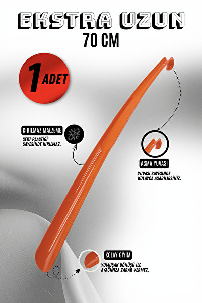 Onur 1 Adet - Turuncu 70 Cm Ayakkabı Çekeceği | Sert Plastik Asılabilir Çekec...
