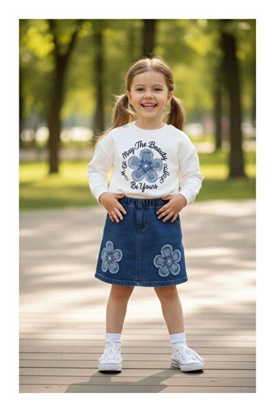 negok 7700 Girls' 2-Piece Set with Denim Skirt