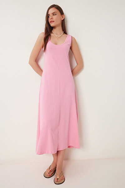 Lovelyİstanbul Αμάνικο Βασικό Καλοκαιρινό Πλεκτό Φόρεμα LCR0057 ΡΟΖ