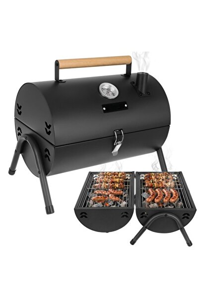 zola Ψησταριά κάμπινγκ, φορητή, κυκλική, με καπάκι και θερμόμετρο, οπές εξαερ...