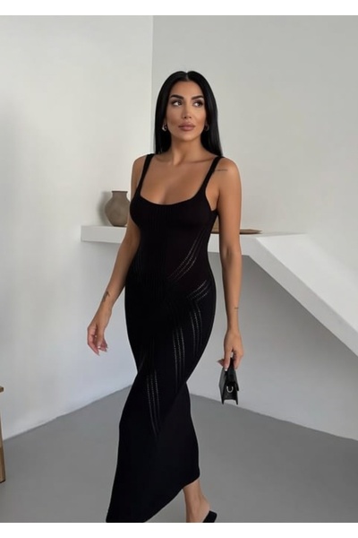 Gülçin Coşkun Γυναικείο μακρύ πλεκτό φόρεμα παραλίας από 100% βαμβάκι, με λεπ...