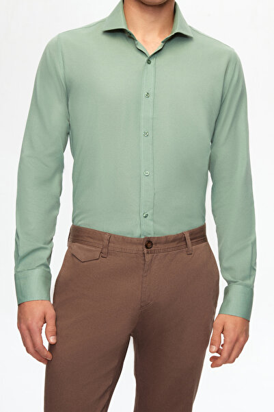 D'S Damat Πουκάμισο Ds Damat Slim Fit Πράσινο Κλασικό με Μακρύ Μανίκι και Εύκ...