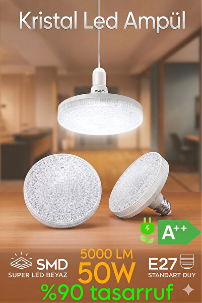 VOLEMİ Kristal Tasarım 50W Süper Led Ampul 5000 Lümen E27 Duy Beyaz Işık Yüks...