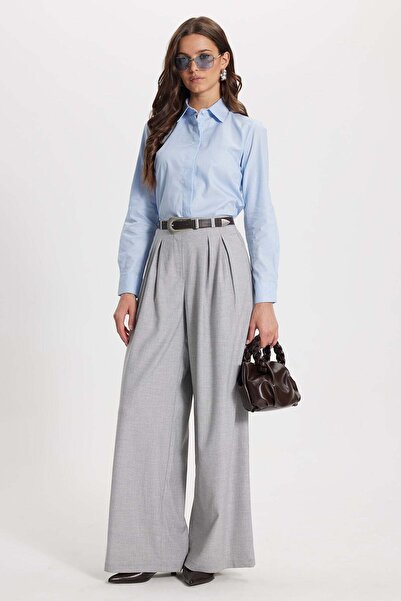 Tudors Γυναικείο παντελόνι Relax Fit άνετης εφαρμογής, βαμβακερό πλισέ γκρι P...