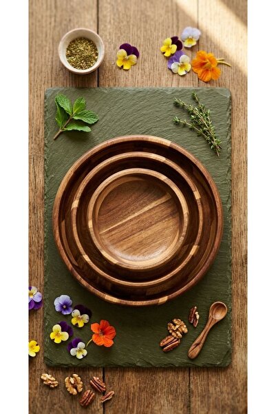 Ogeda Home 3'lü Akasya Kase Seti- 3lü Akasya Salata Bowl Kase Seti-Mien Akasy...