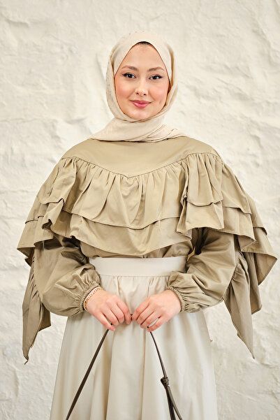 LOCCO Γυναικείο τουνίκ με λαιμόκοψη ποδηλάτου και μανίκια μπαλόνι σε πράσινο ...