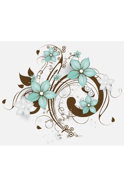 media Πίνακας σε καμβά με πράσινα και γκρι λουλούδια, 105 x 70 εκ.