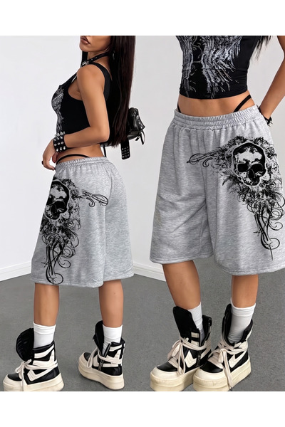 Toum Γοτθικό Σορτς Μπερμούντα Unisex με Σχέδιο Σκελετού, Φαρδύ, Χωρίς Τσέπες,...