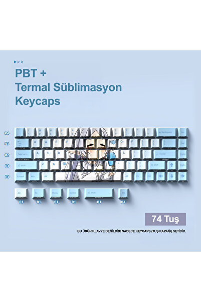 silabor 74 Tuşlu PBT Keycaps Çizgi Film Anime Klavye Tuş Takımı Tüm Mekanik -...