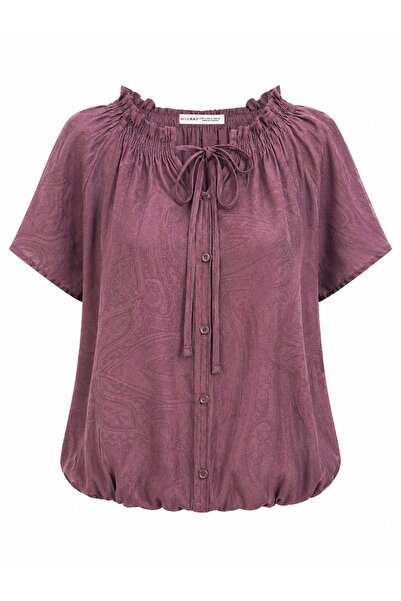 Mixray 4905 Γυναικεία μπλούζα με κορδόνι στο λαιμό και λεπτομέρεια δεσίματος,...