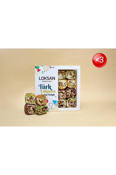 LoKSaN Special Mixed Type Pistachio Wrapped Turkish Delight 300Gr × 3 Pcs