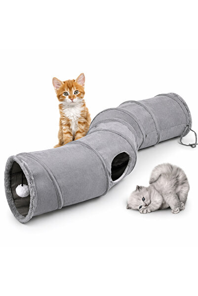 zola 2-σε-1 τούνελ παιχνιδιού για γάτες, πτυσσόμενο, 4 εξόδους, 2 μπάλες, βελ...