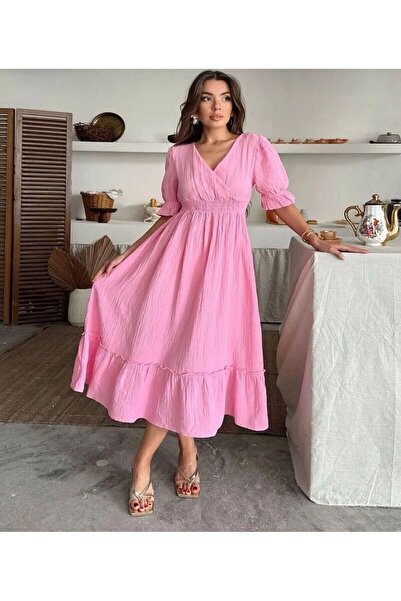 Get Crazy Φόρεμα με λαιμόκοψη V, ελαστική μέση, ύφασμα μουσελίνας με κορδόνι ...