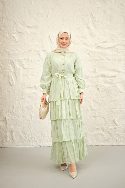 LOCCO Γυναικείο φόρεμα με ελαστική μέση, χρυσά κουμπιά και λεπτομέρεια βολάν,...