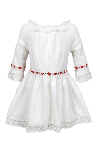 fantasialand Rochie botez traditionala, model Ilinca, culoare alb-rosu