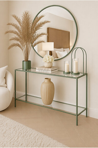 Home Elegance Yeşil Dresuar Kahve Köşesi Modern Konsol 100 cm Şeffaf Cam