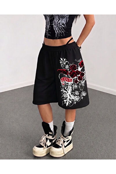 Toum Pantaloni scurți Bermuda Gothic Love Unisex, largi, fără buzunare, supra...