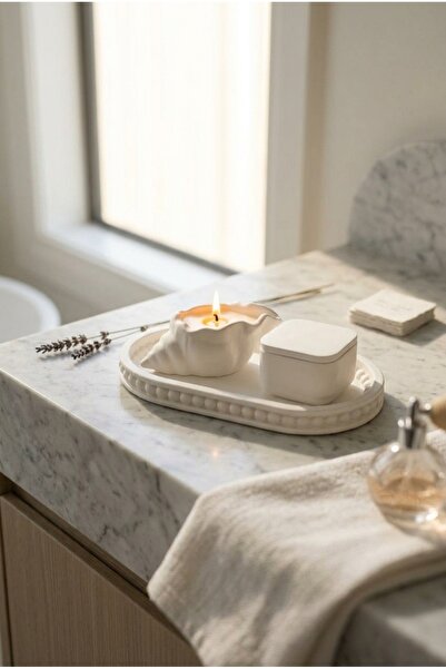 ACELEYOLLA Deniz Kabuğu Beton Mum Seti Kare Kapaklı Dekoratif Tepsi Spa Banyo...