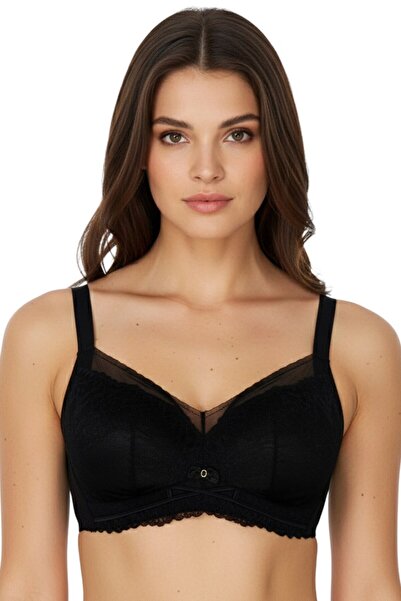 hadiora Women's Black Lace Patterned Unwired Non-Padded Bra