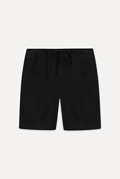 Mudo Erkek Siyah Straight Fit Keten Karışımlı Şort