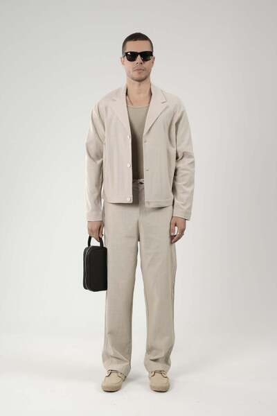 king brich Set de blazer supradimensionat și pantaloni din in
