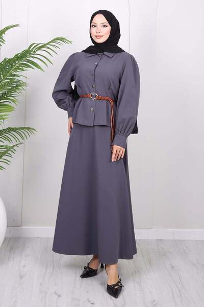 Missvalle Σετ φούστας με λεπτομέρεια ζώνης, Γκρι 19287