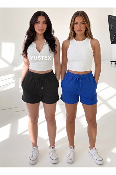 CAONNES Women's 2-Pack Shorts Eye-Catching Casual Styles with Black-Blue Colo...