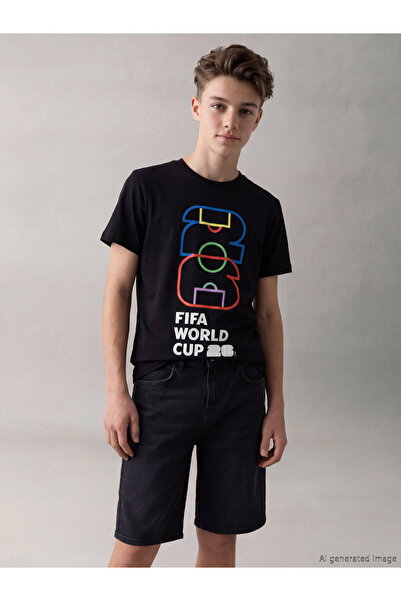 LC Waikiki Tricou de băieți cu guler rotund, imprimat cu Cupa Mondială FIFA