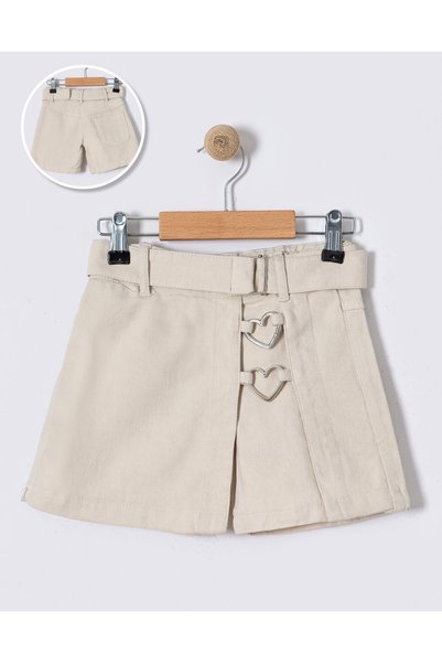 OVRCLUB Gabardine Skirt with Shorts Adjustable Belted Heart Detail Shorts Skirt