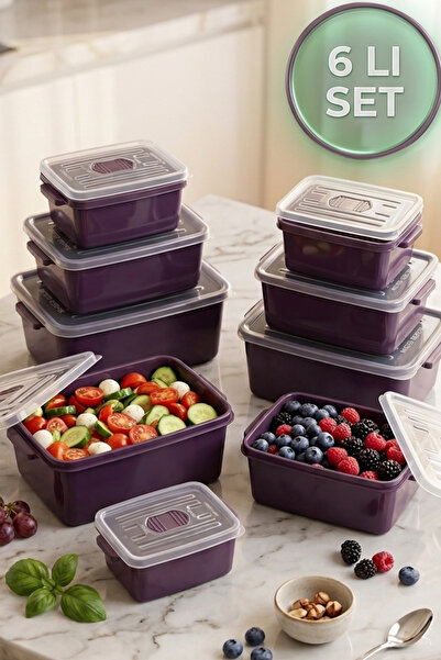 Square 6-Piece Damson Storage Container Set for Microwave and Diffusion