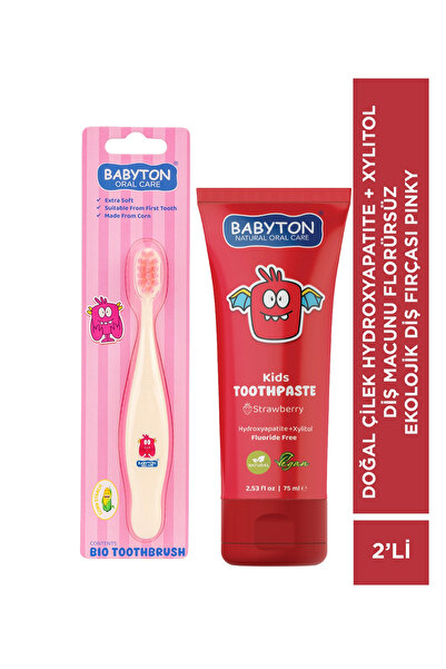 BABYTON Doğal Çilek Hidroksiapatit + Ksilitol Diş Macunu Florürsüz - Ekolojik...