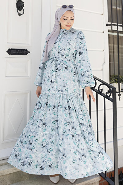 benguen Patterned Hijab Jessica Dress B591 Mint Green